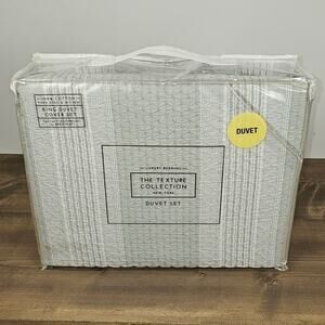 The Texture Collection King Duvet Set 100% cotton light seafoam green stripe NEW